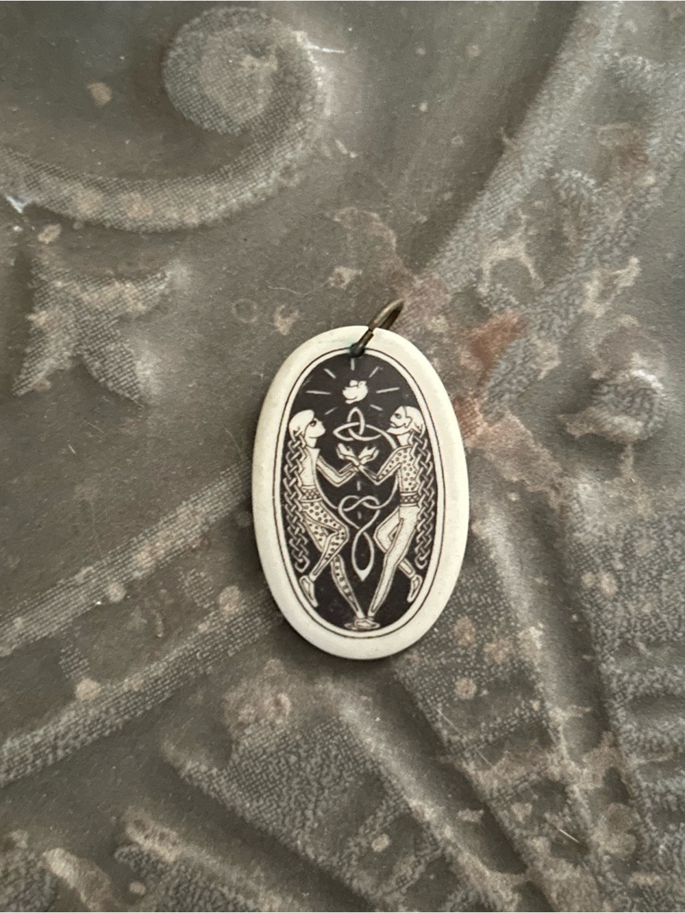 Oval Black & White Celtic Motif Pendant